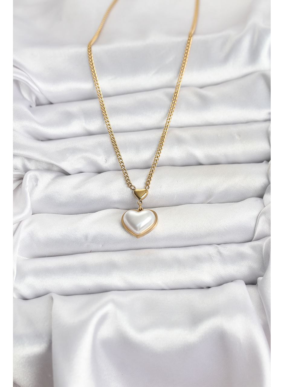 316L Çelik Zincir Gold Renk Bombeli Kalp Model Kadın Kolye