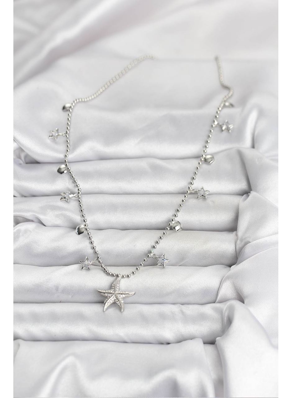 Pirinç Gümüş Renk Zirkon Taşlı Deniz Yıldızı Model Kadın Kolye