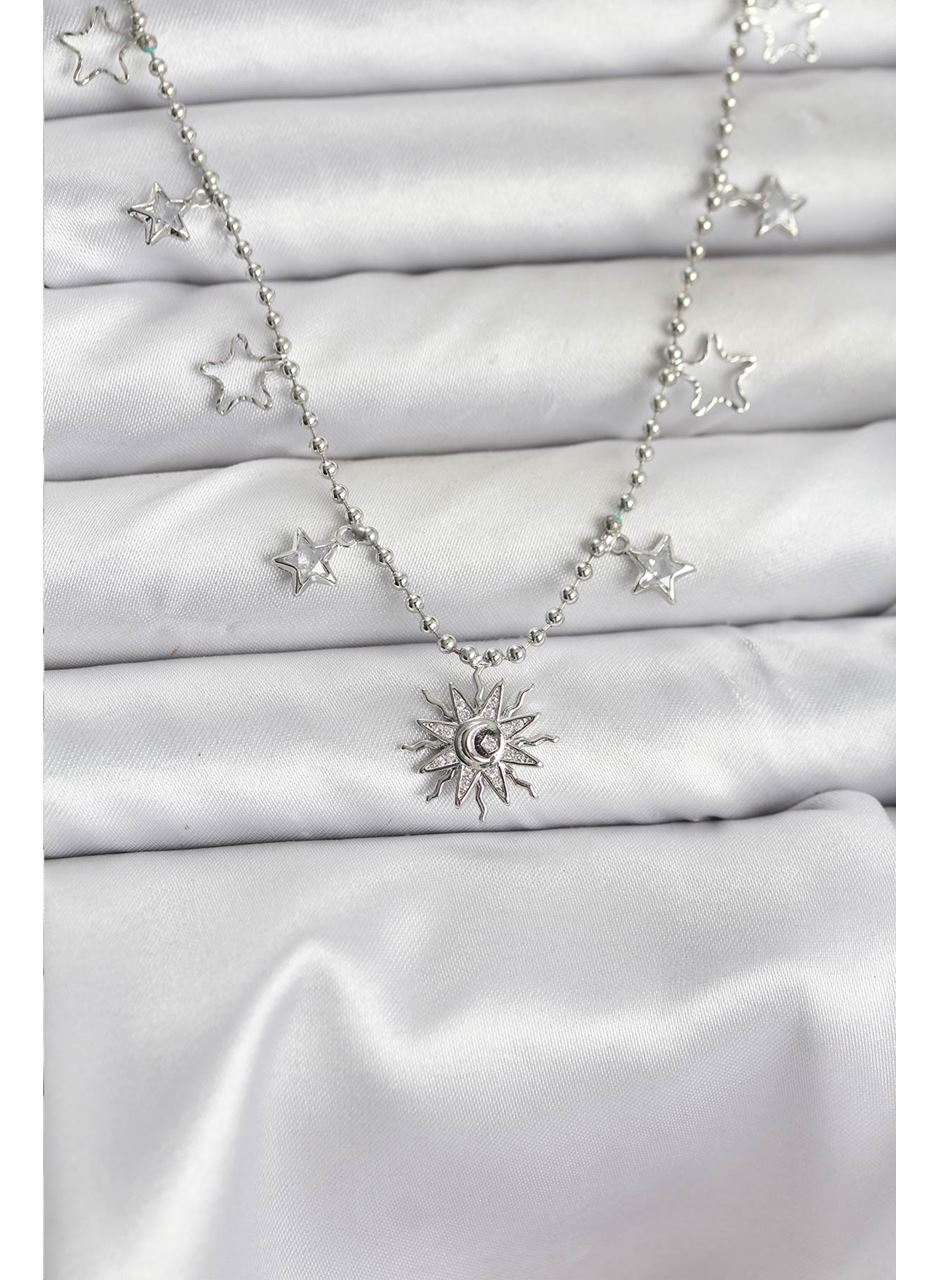 Pirinç Gümüş Renk Güneş Model Kadın Kolye