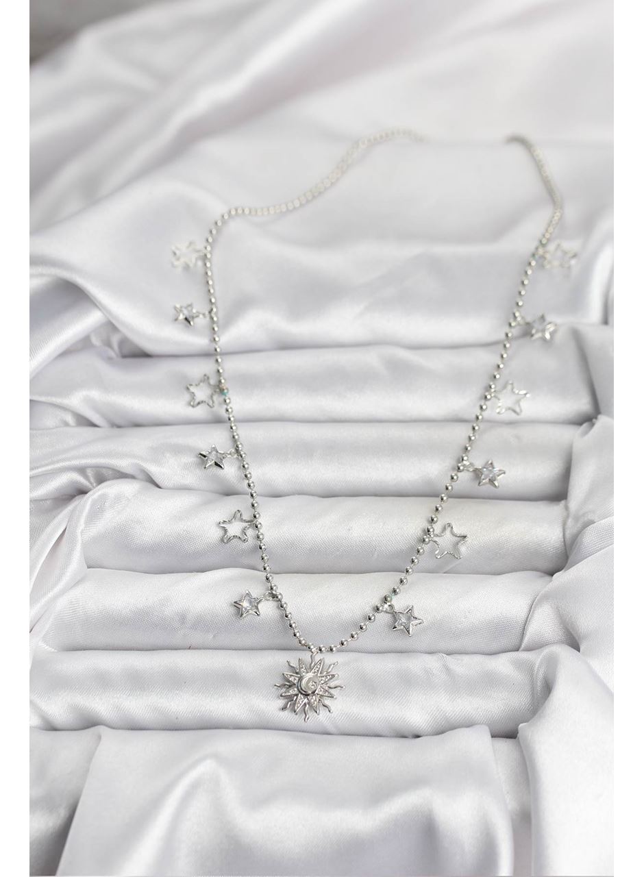 Pirinç Gümüş Renk Güneş Model Kadın Kolye