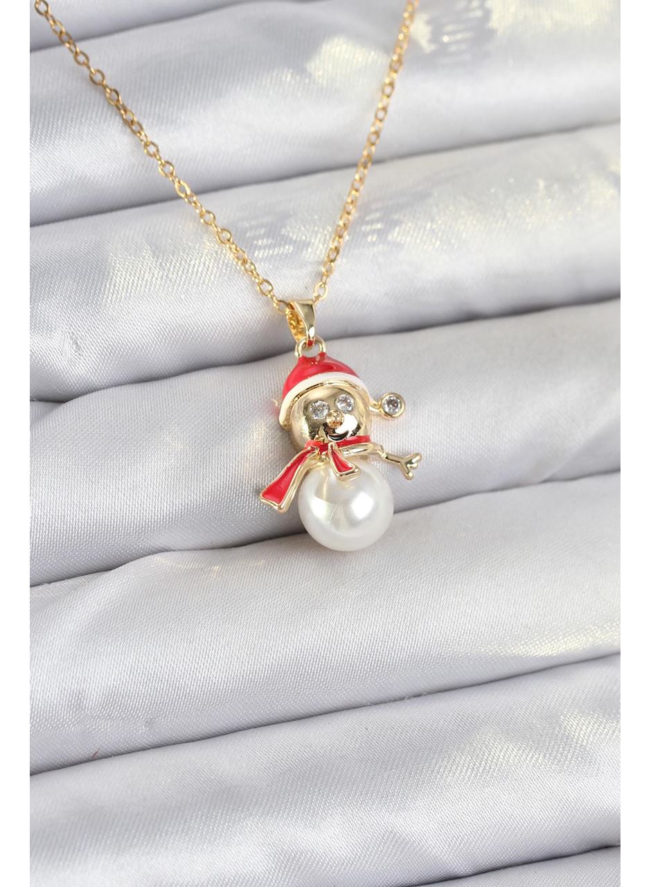 316L Çelik Zincir Gold Renk Kardan Adam Model Yılbaşı Temalı Kadın Kolye