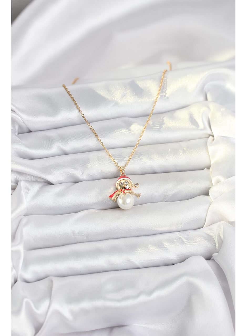 316L Çelik Zincir Gold Renk Kardan Adam Model Yılbaşı Temalı Kadın Kolye