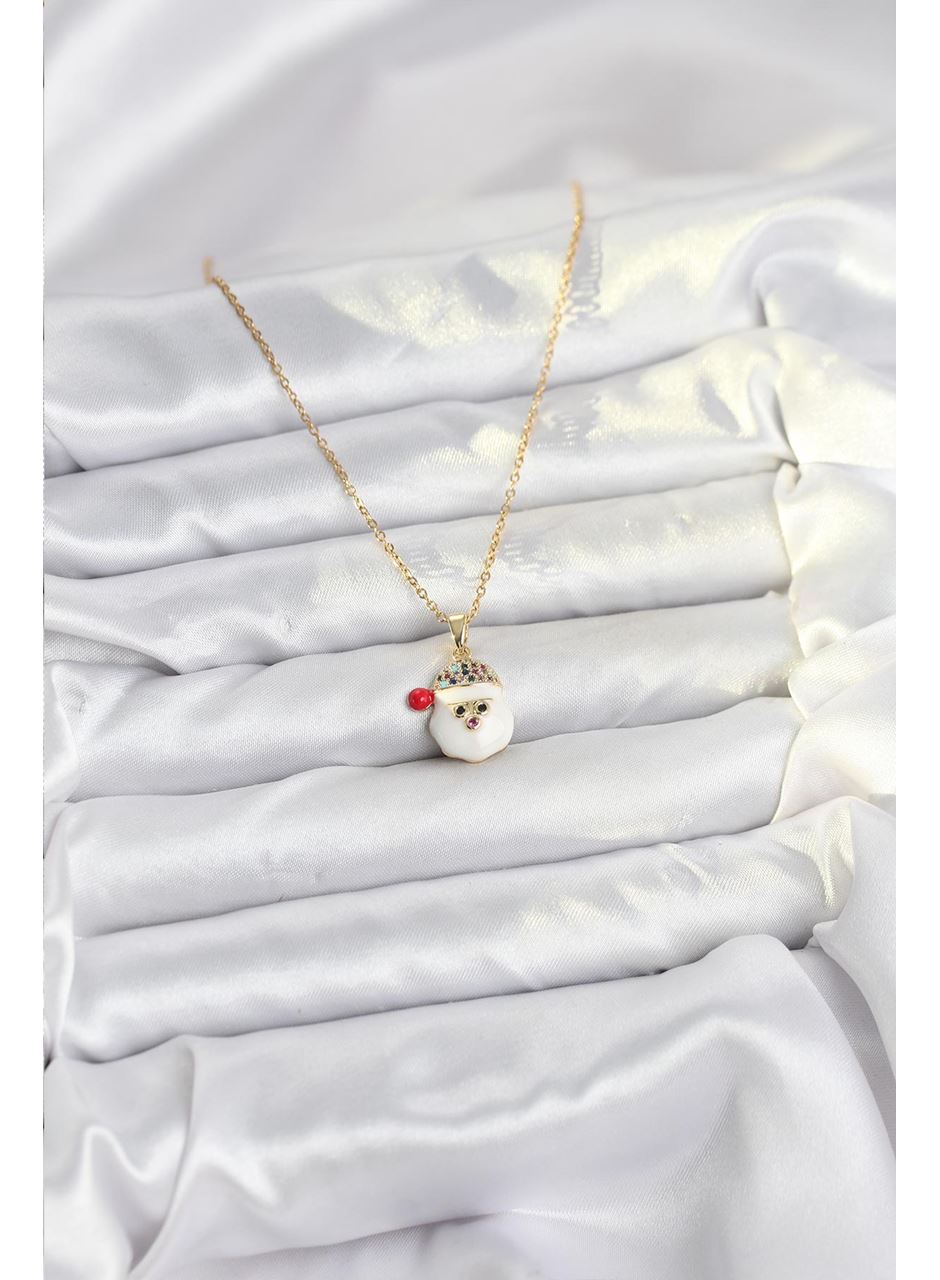 316L Çelik Zincir Gold Renk Şapkalı Kardan Adam Kafası Model Yılbaşı Temalı Kadın Kolye