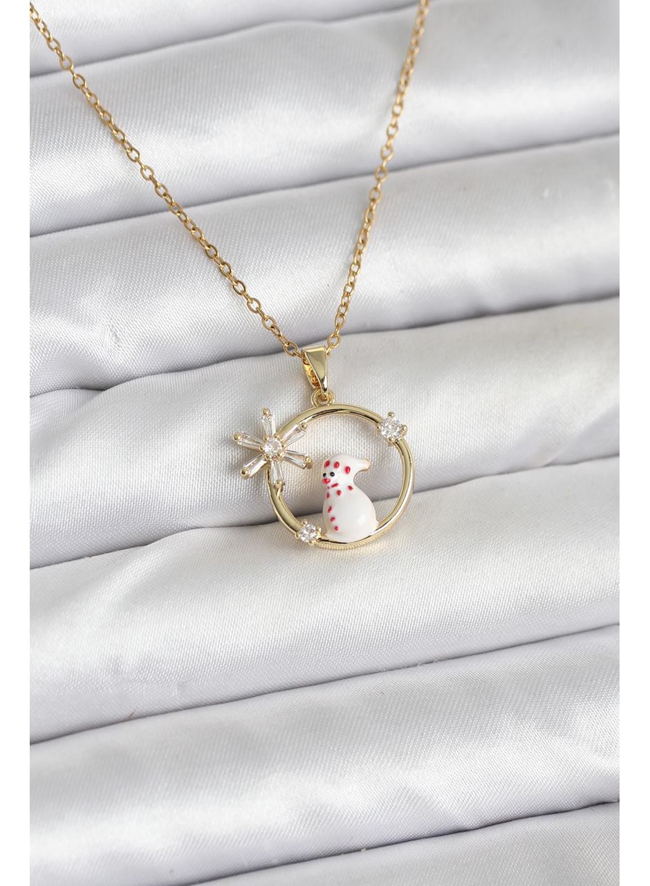 316L Çelik Zincir Gold Zirkon Taşlı Yılbaşı Temalı Kadın Kolye