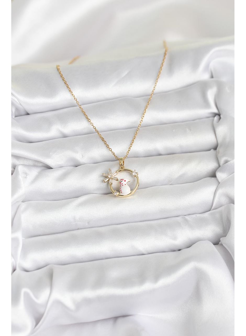 316L Çelik Zincir Gold Zirkon Taşlı Yılbaşı Temalı Kadın Kolye