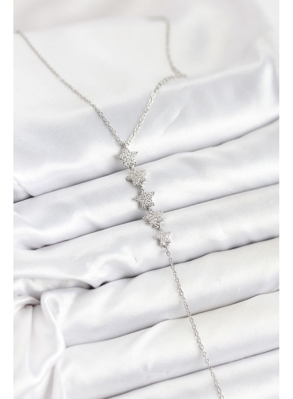 316L Çelik Zincir Gümüş Renk Yıldız Model Y Kolye