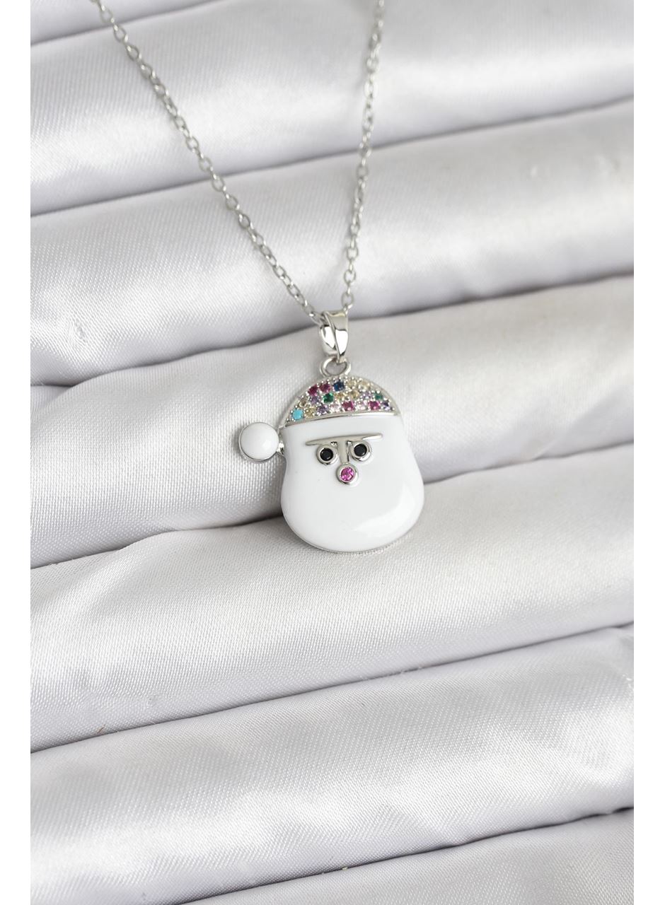 316L Çelik Zincir Gümüş Renk Şapkalı Kardan Adam Kafası Model Yılbaşı Temalı Kadın Kolye