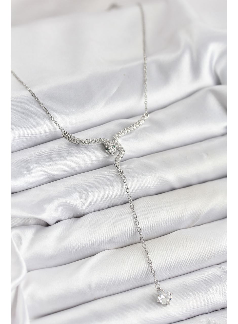 316L Çelik Zincir Gümüş Renk Yılan Model Y Kolye