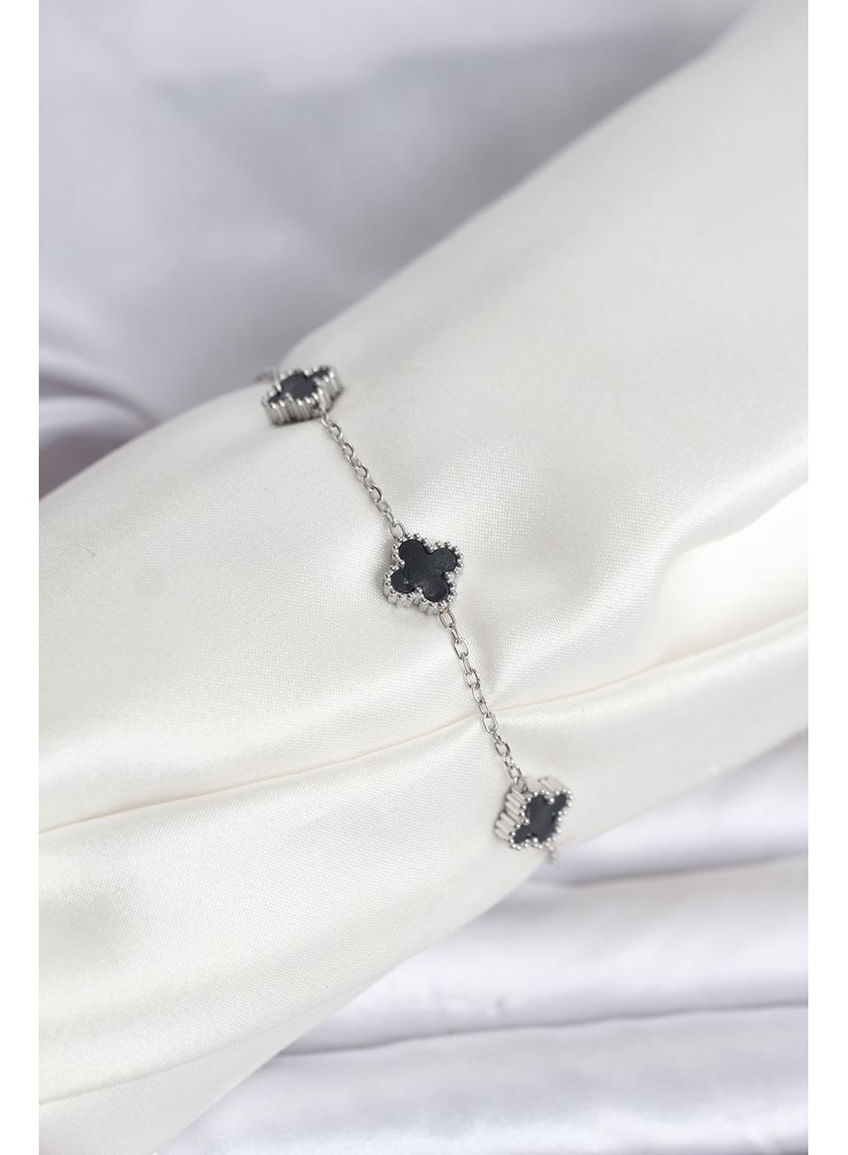 316L Çelik Gümüş Renk Siyah Baby Boy Yonca Bileklik