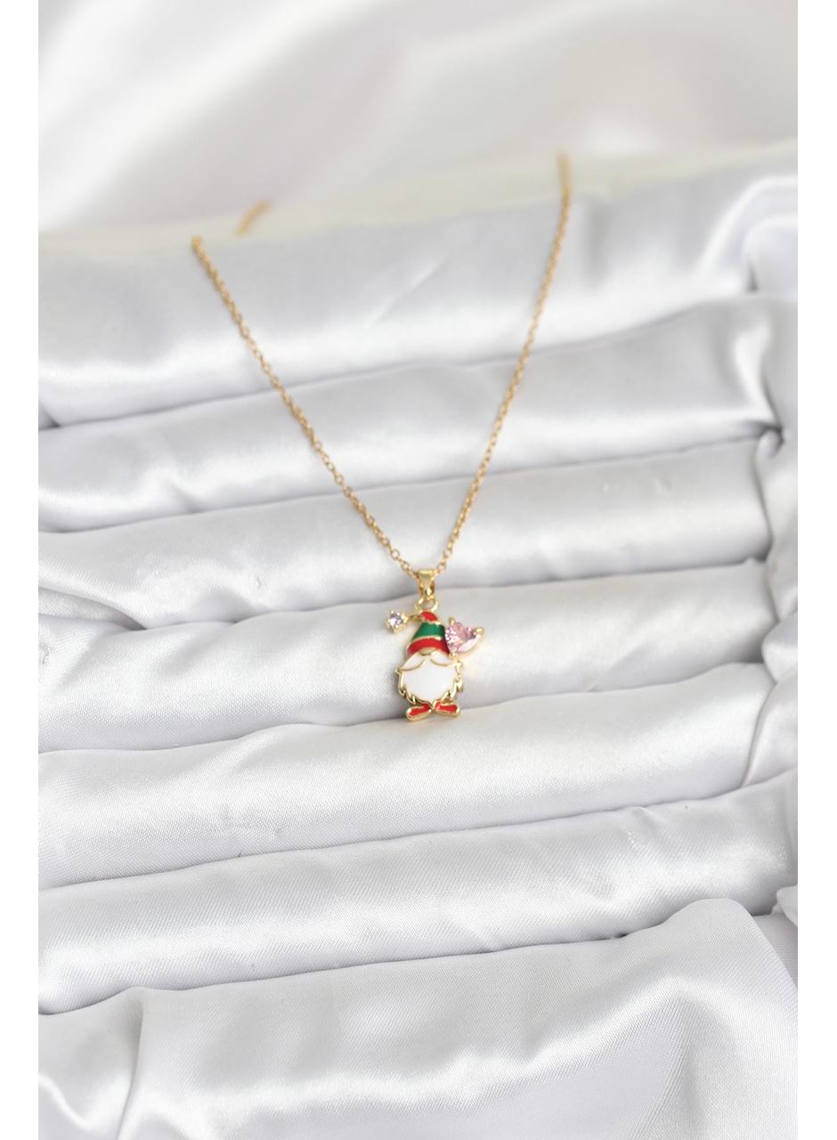 316L Çelik Zincir Gold Renk Yılbaşı Teması Kadın Kolye
