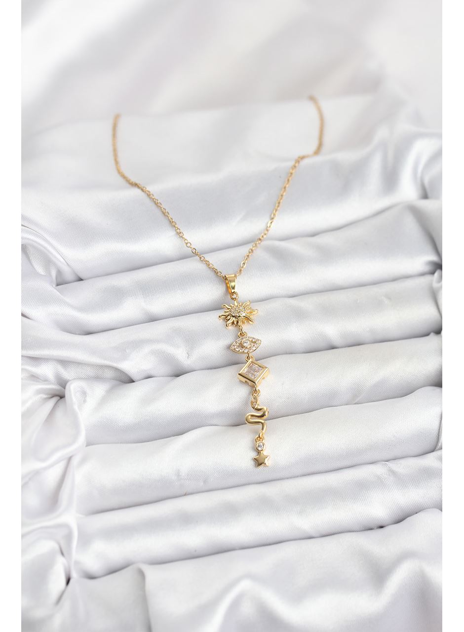316L Çelik Zincir Gold Renk Güneş ve Enerji Model Kadın Y Kolye