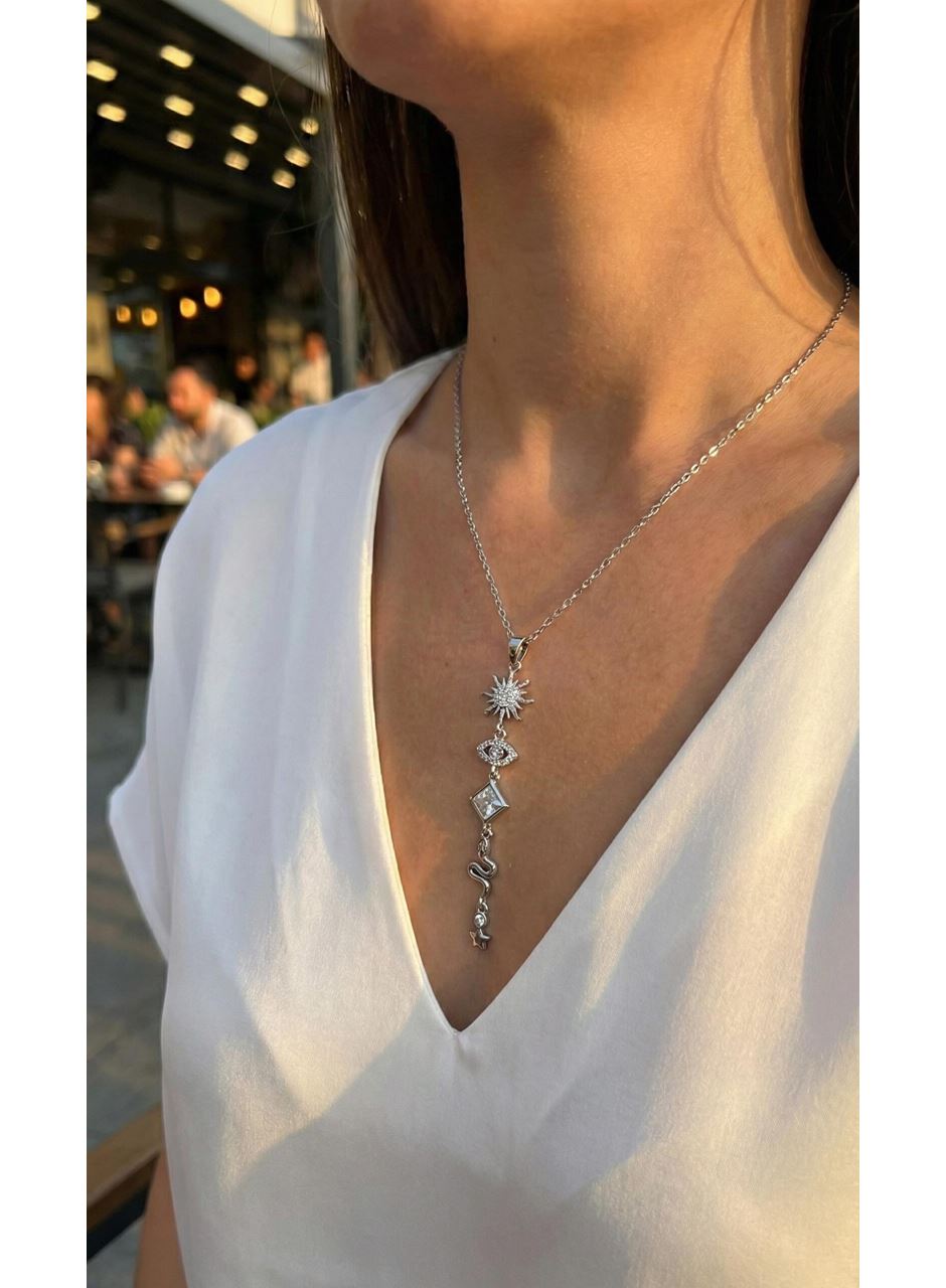 316L Çelik Zincir Gümüş Renk Güneş ve Enerji Model Kadın Y Kolye