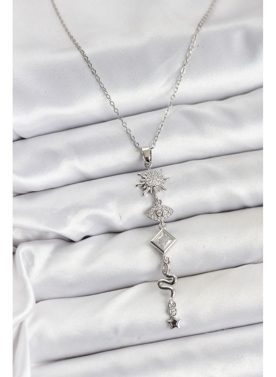 316L Çelik Zincir Gümüş Renk Güneş ve Enerji Model Kadın Y Kolye