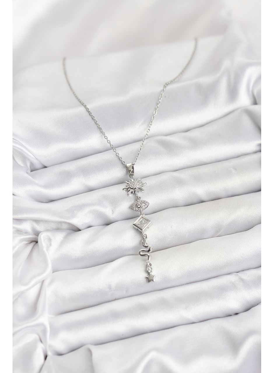 316L Çelik Zincir Gümüş Renk Güneş ve Enerji Model Kadın Y Kolye