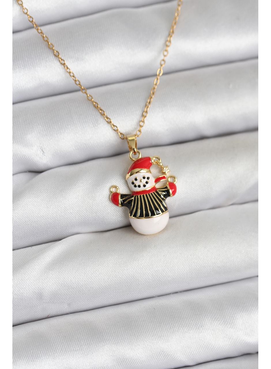 316L Çelik Zincir Gold Renk Kardan Adam Figürlü Yılbaşı Temalı Kadın Kolye