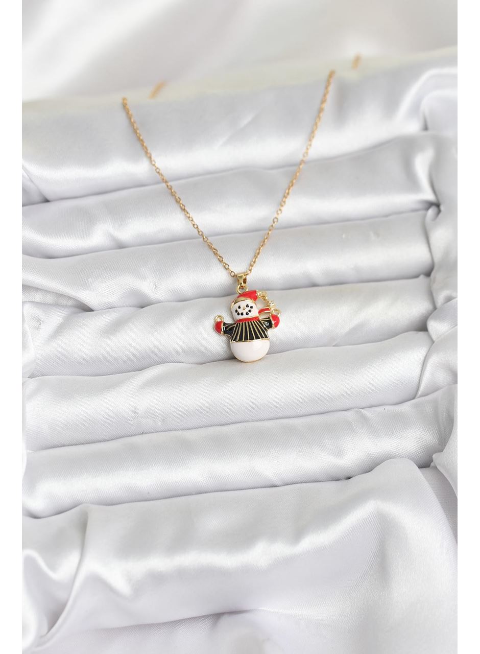 316L Çelik Zincir Gold Renk Kardan Adam Figürlü Yılbaşı Temalı Kadın Kolye