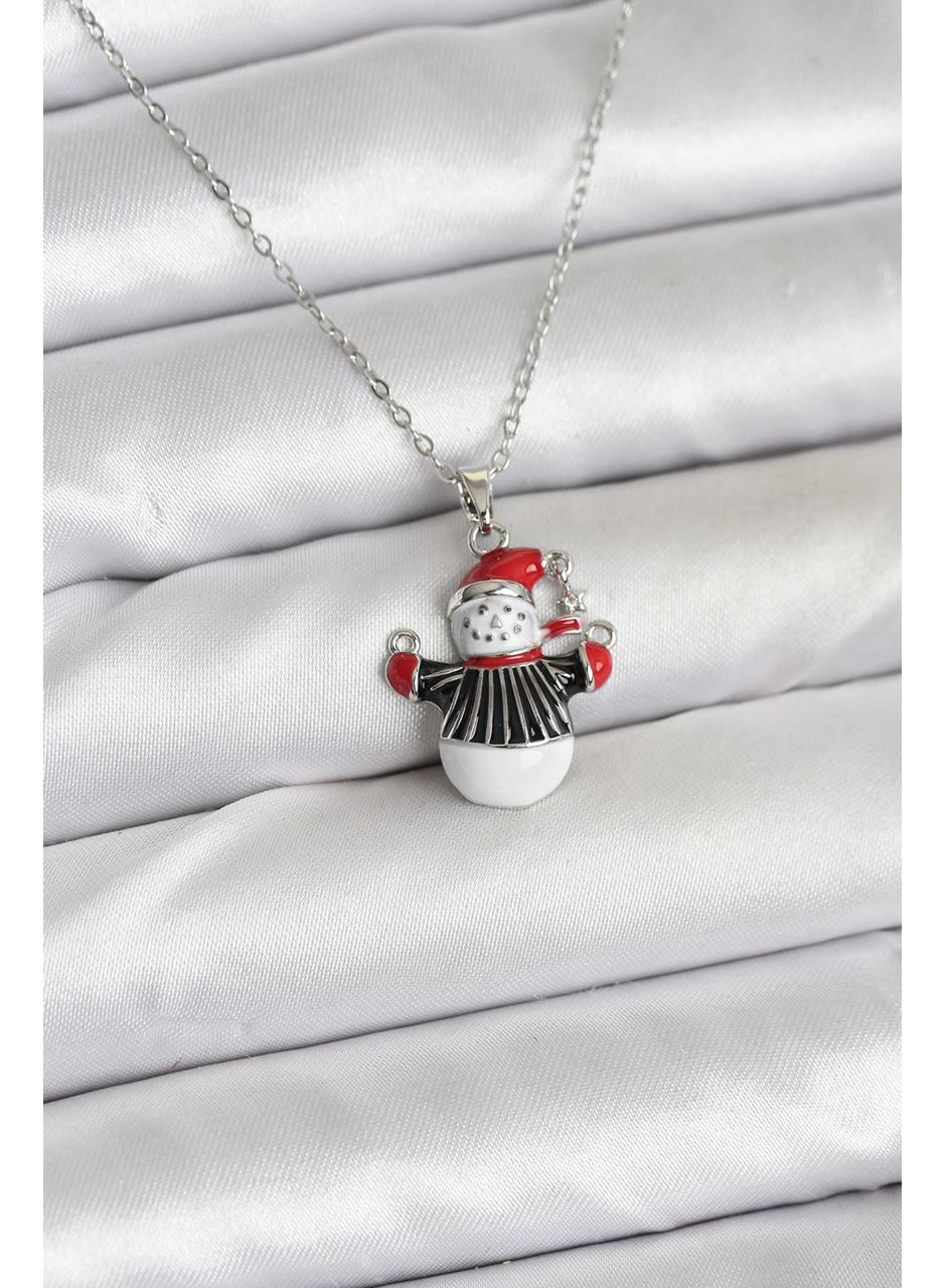 316L Çelik Zincir Gümüş Renk Kardan Adam Figürlü Yılbaşı Temalı Kadın Kolye