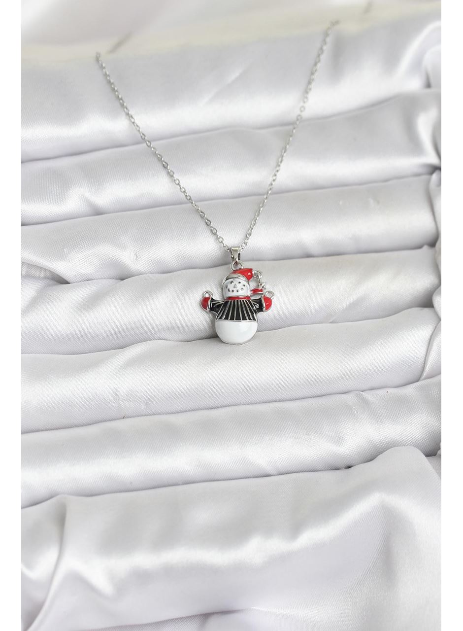 316L Çelik Zincir Gümüş Renk Kardan Adam Figürlü Yılbaşı Temalı Kadın Kolye