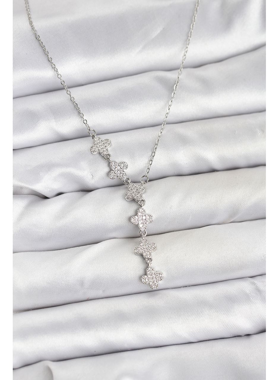 316L Çelik Zincir Gümüş Renk Yonca Model Kadın Kolye