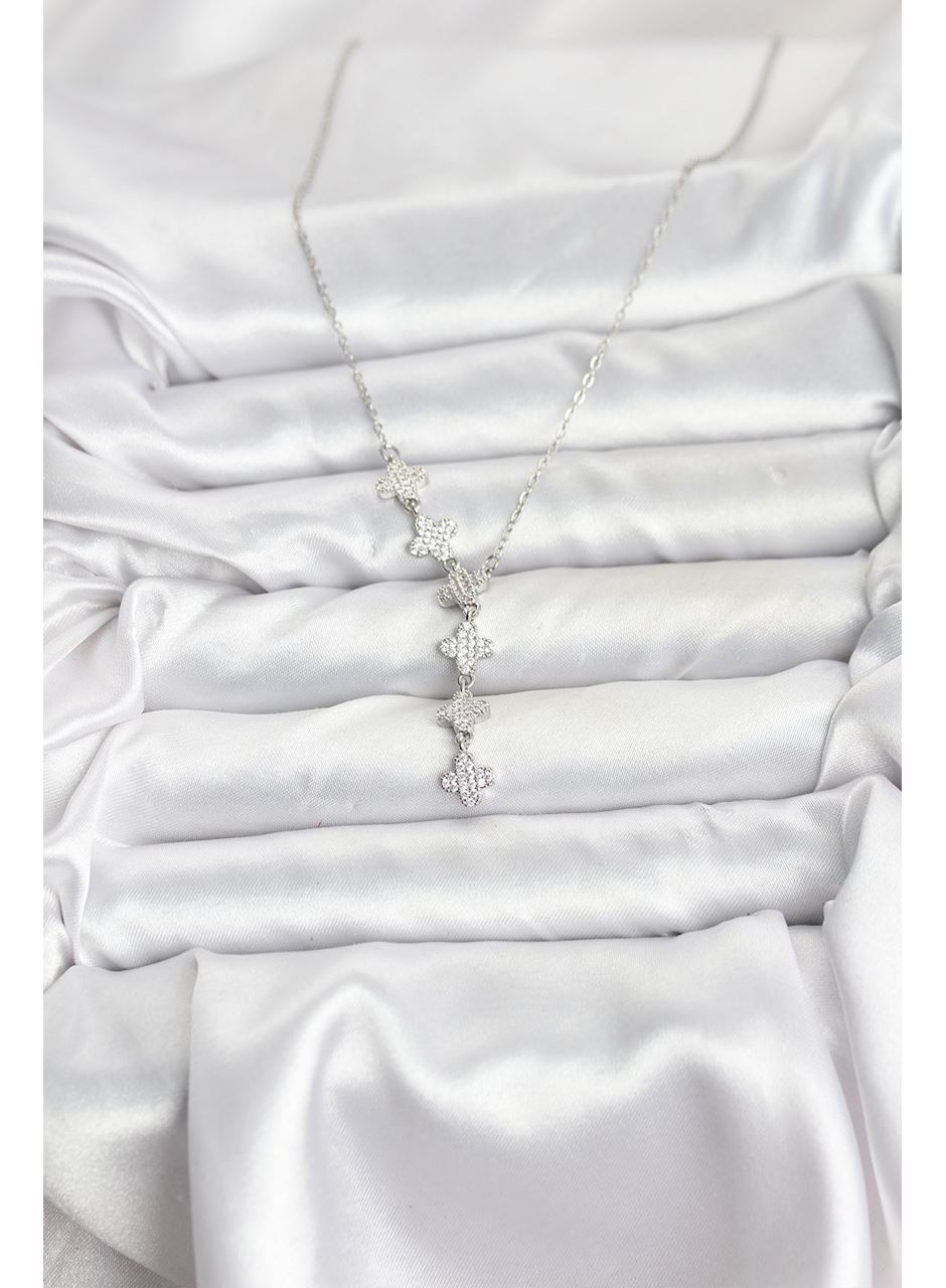 316L Çelik Zincir Gümüş Renk Yonca Model Kadın Kolye