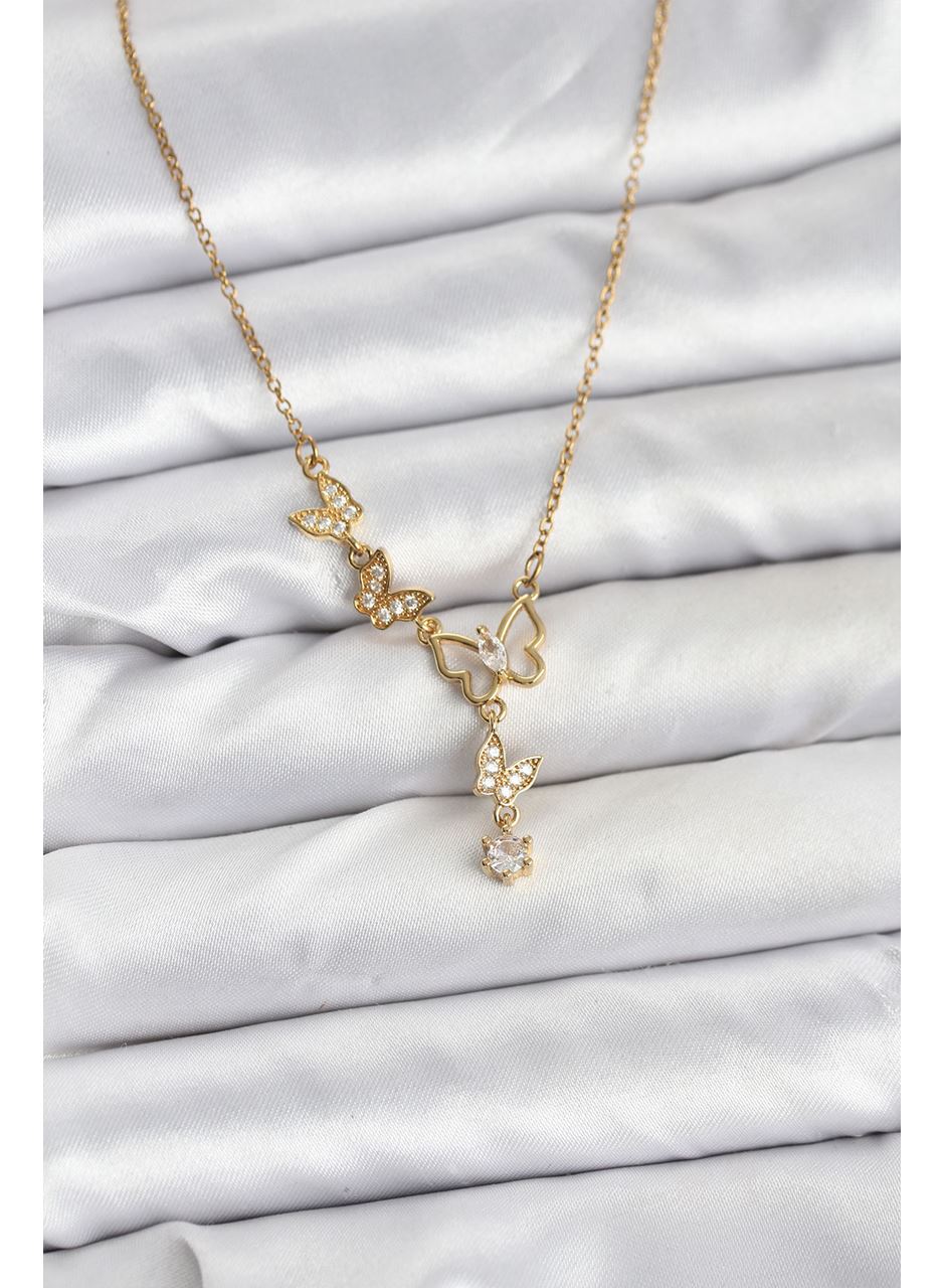 316L Çelik Zincir Gold Renk Kelebek Model Kadın Kolye