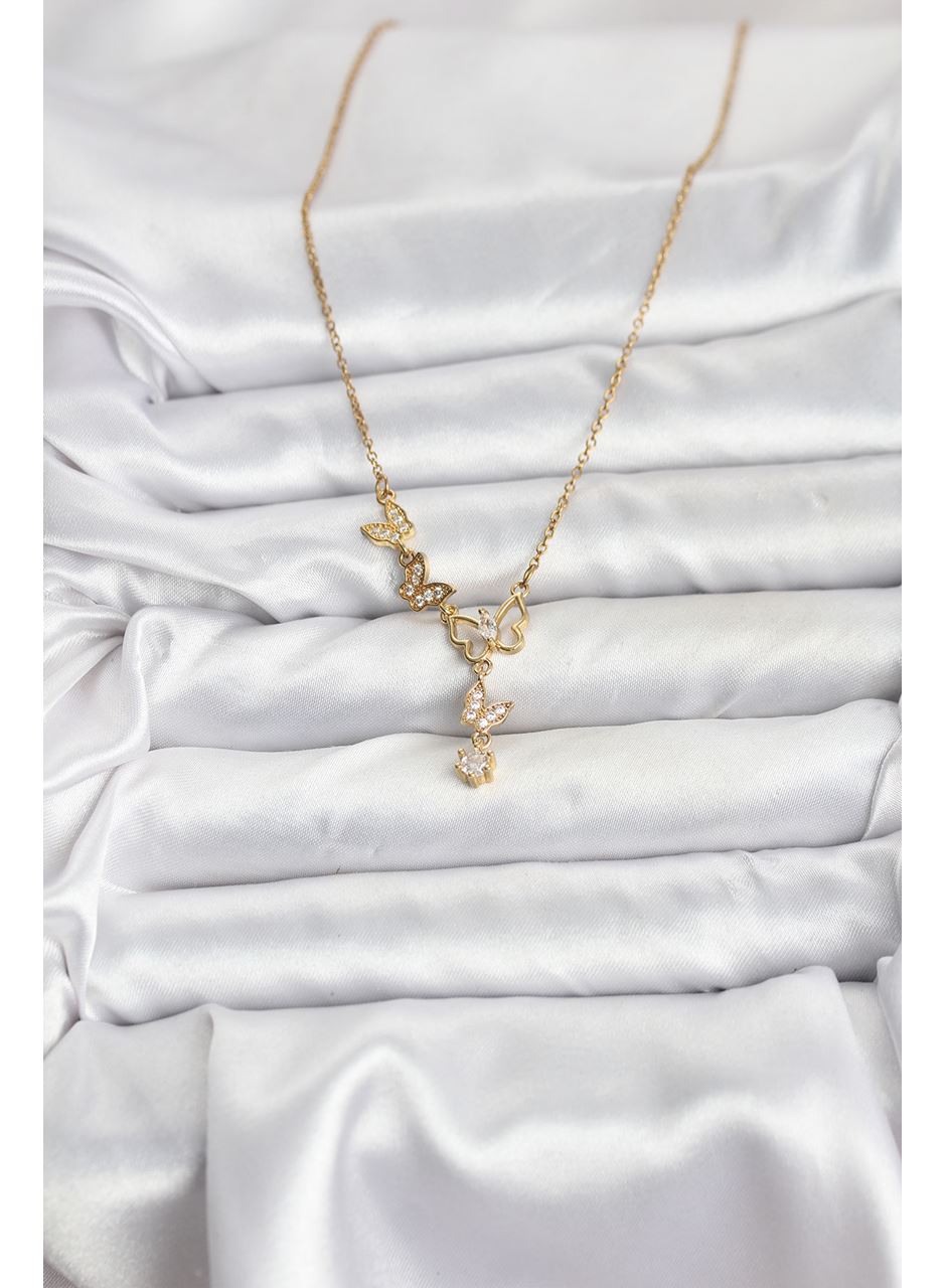 316L Çelik Zincir Gold Renk Kelebek Model Kadın Kolye