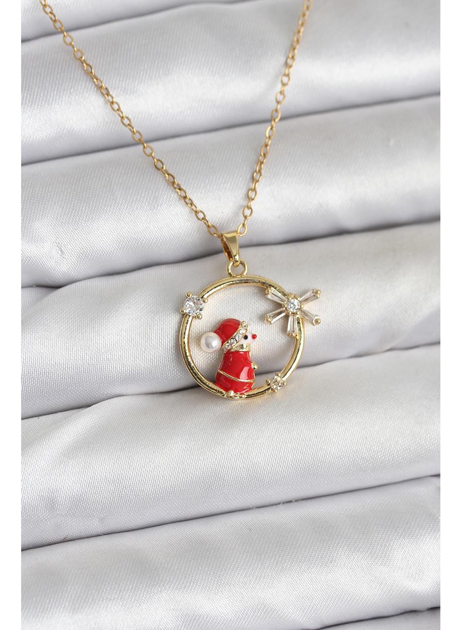 316L Çelik Zincir Gold Zirkon Taşlı Yılbaşı Tema Kadın Kolye