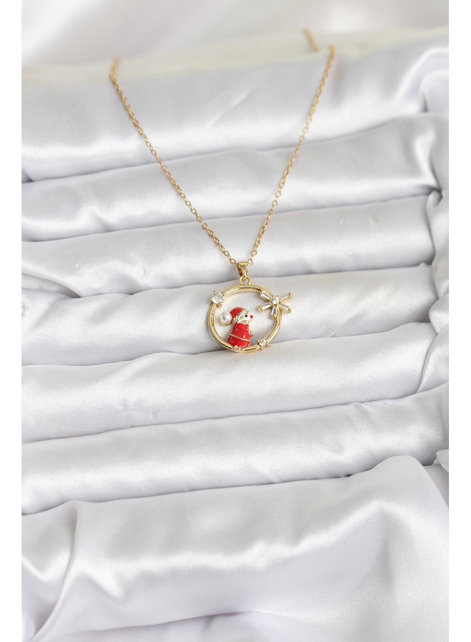 316L Çelik Zincir Gold Zirkon Taşlı Yılbaşı Tema Kadın Kolye