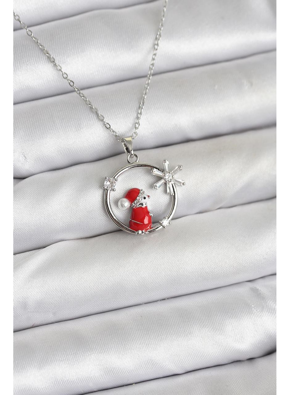 316L Çelik Zincir Gümüş Zirkon Taşlı Yılbaşı Tema Kadın Kolye