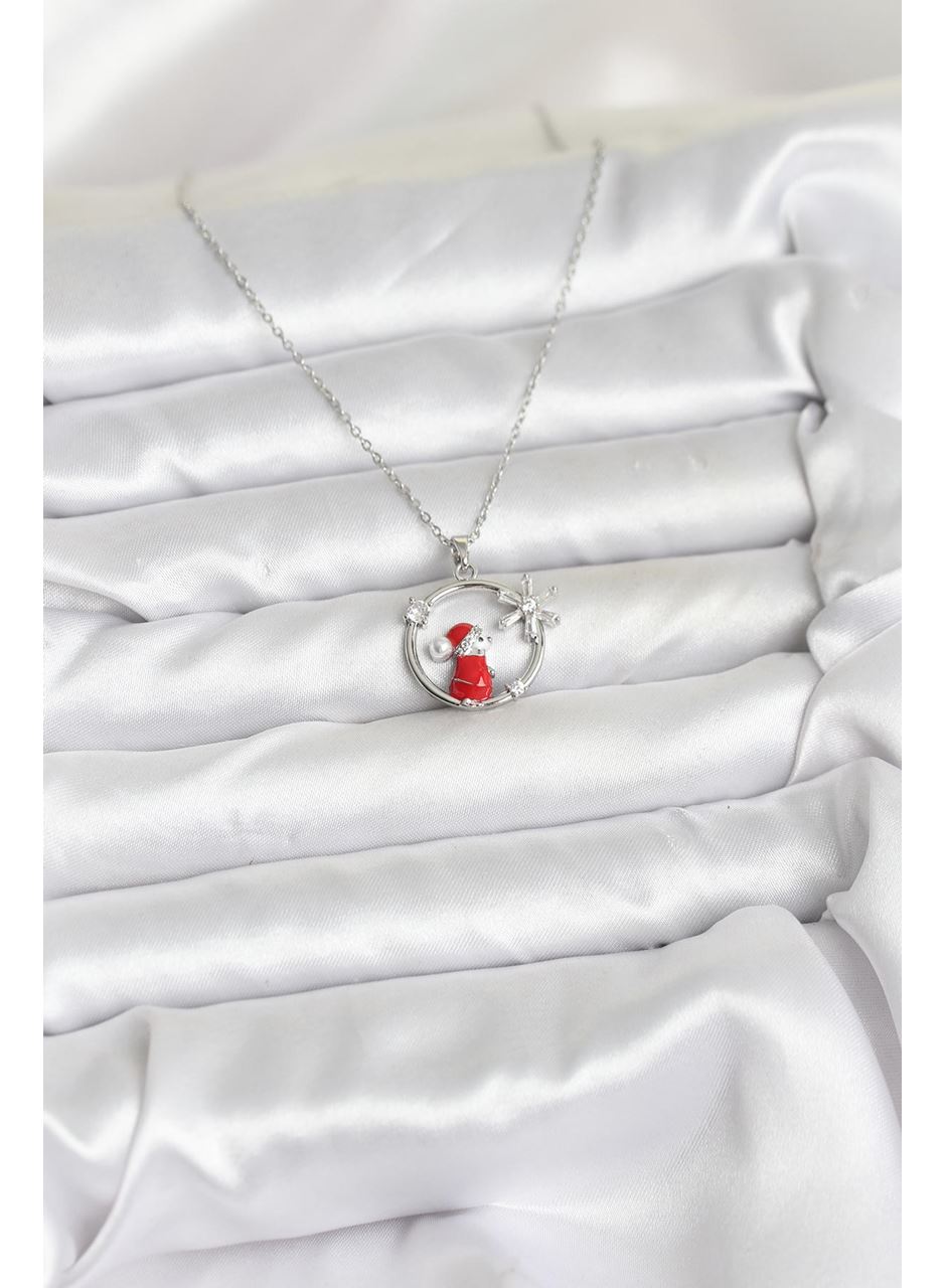 316L Çelik Zincir Gümüş Zirkon Taşlı Yılbaşı Tema Kadın Kolye