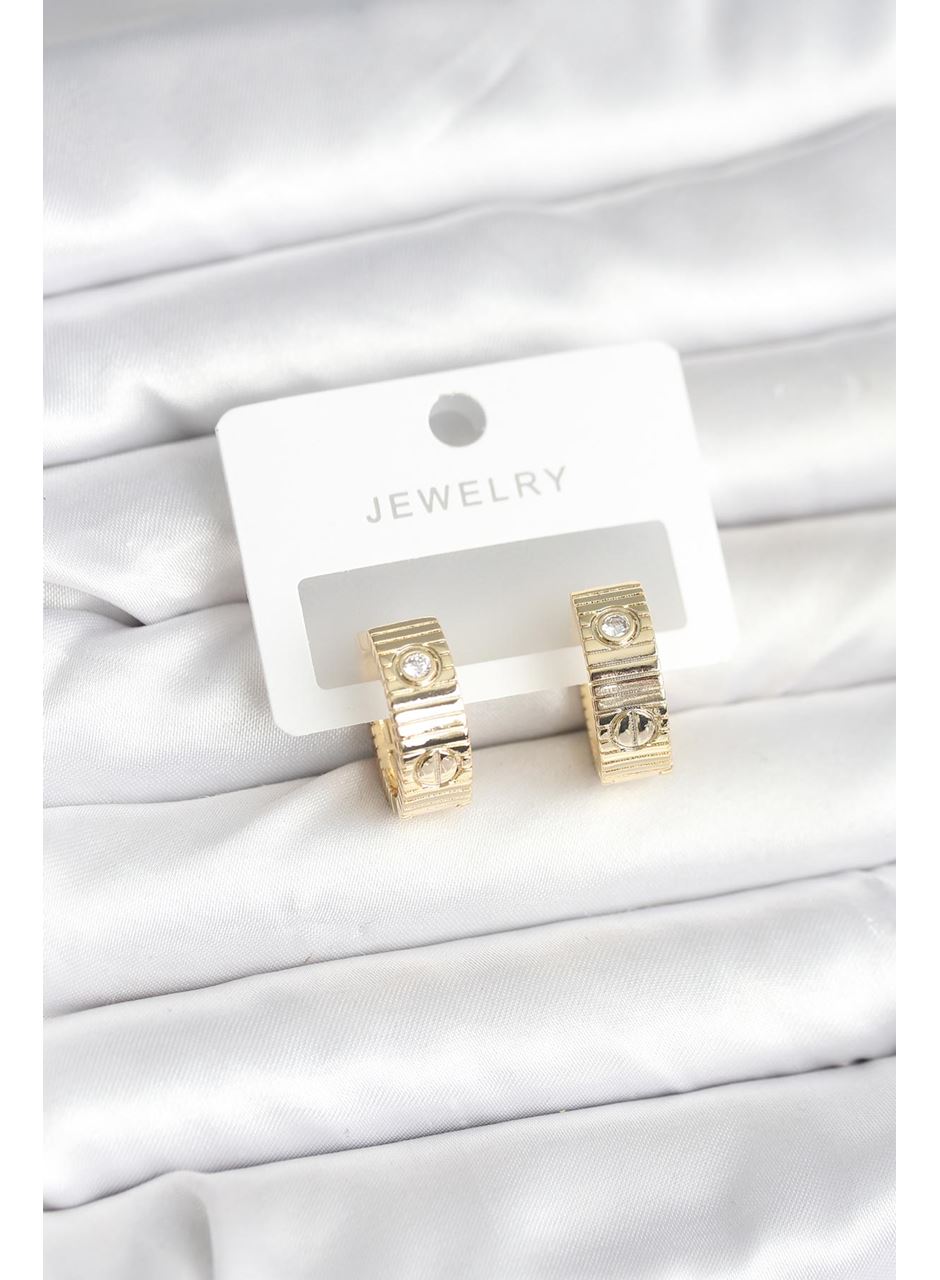 Pirinç Gold Renk Zirkon Taşlı Halka Kadın Küpe