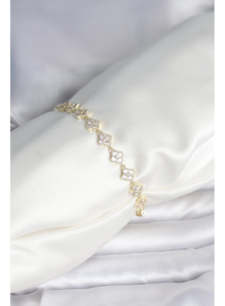 Zirkon Taşlı Pirinç Yonca Model Bileklik