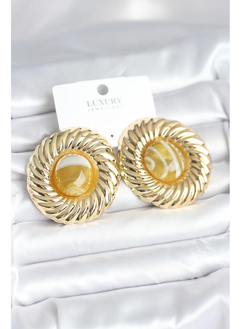 Pirinç Gold Renk Kehribar Boncuklu Vintage Kadın Küpe