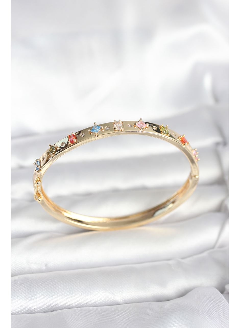 Pirinç Gold Renk Zirkon Taşlı Kelepçe Bileklik