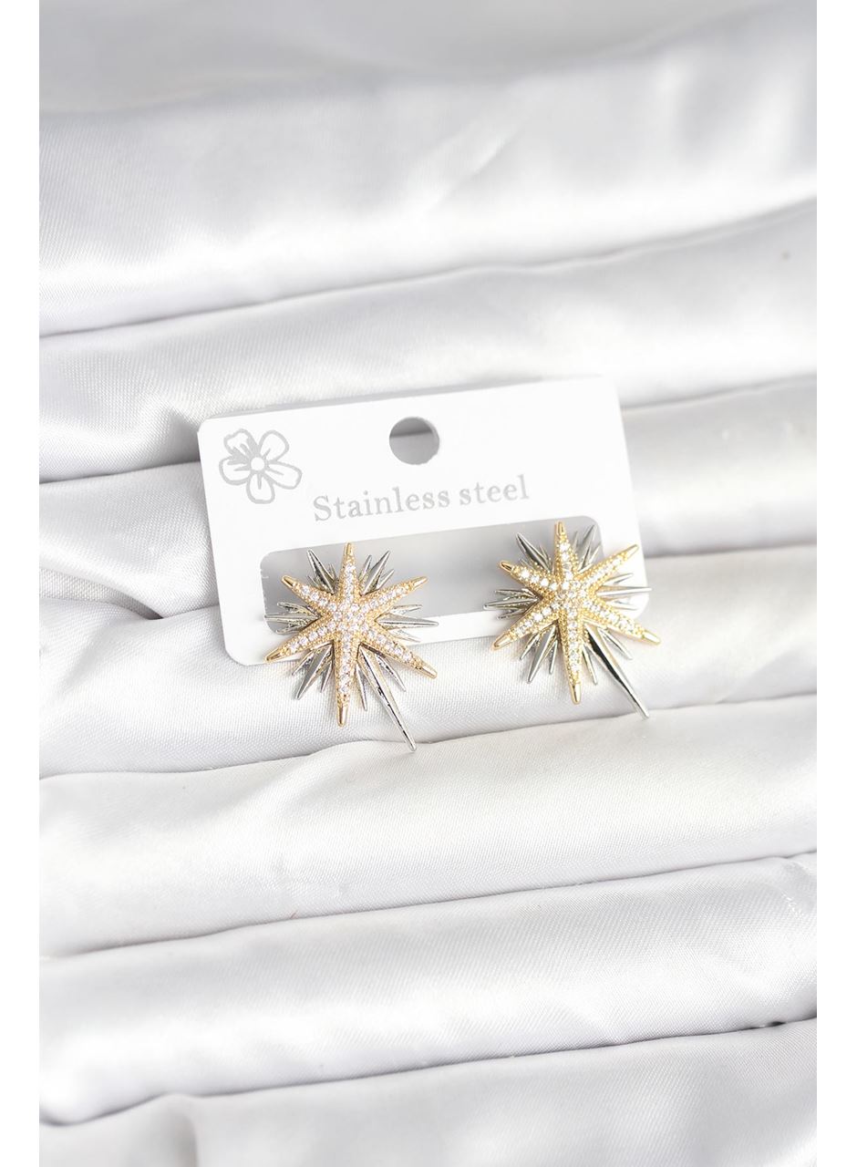 Pirinç Gümüş Renk Kutup Yıldızı Kadın Küpe