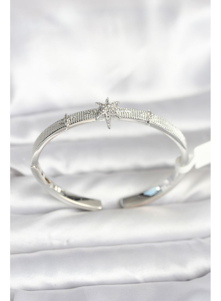 Pirinç Gümüş Renk Kutup Yıldızı Model Kadın Kelepçe Bileklik