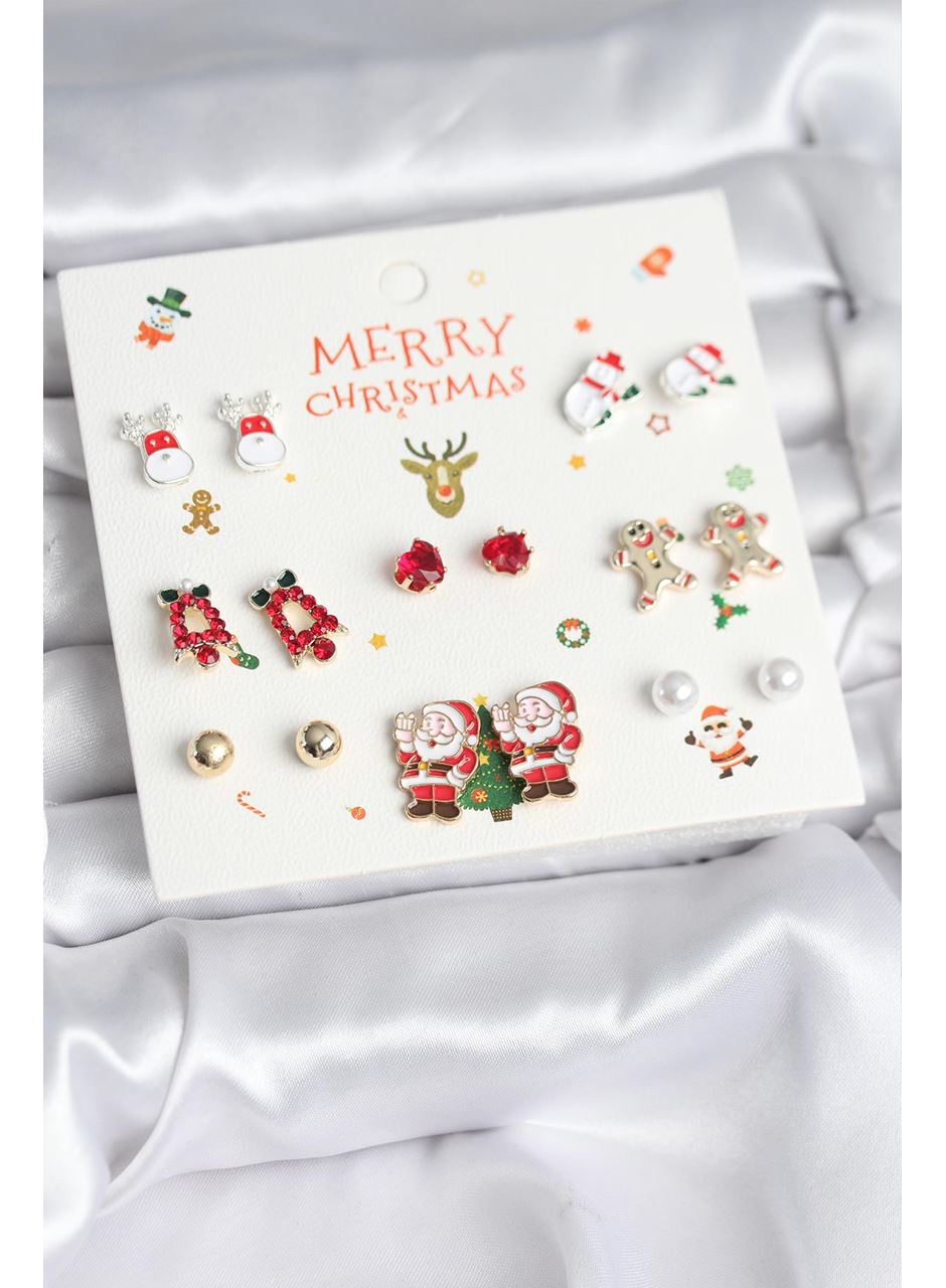 Yılbaşı Temalı Karışık Model 8 Çift Yılbaşı Temalı Kadın Küpe Seti