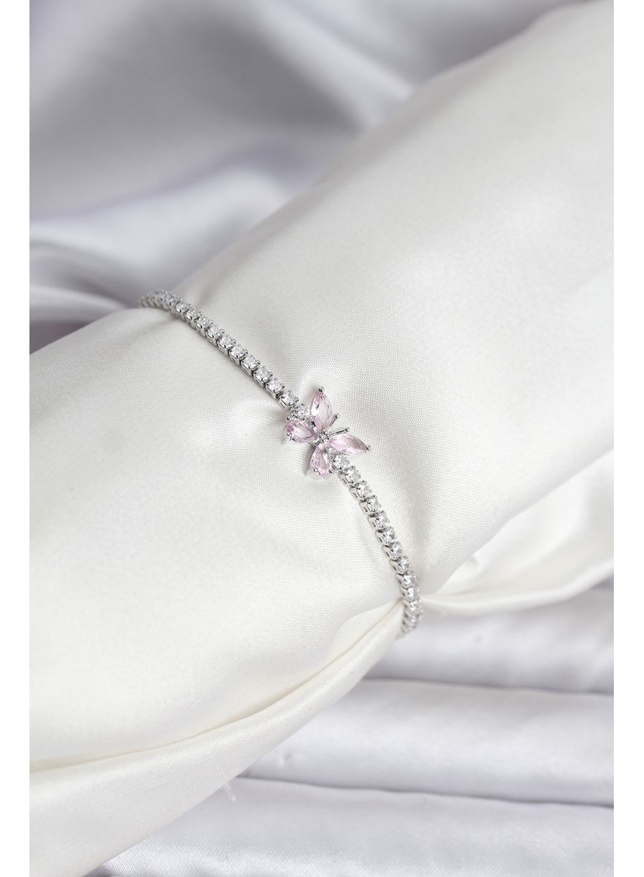 Kelebek Model Zirkon Taşlı Gümüş Renk Pirinç Su Yolu Kadın Bileklik