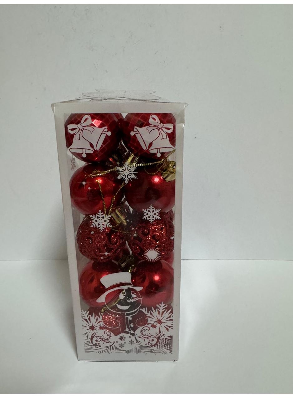 Yılbaşı Süsleri 20 Li Top Kutulu 4 cm Parlak Simli Karışık 4 Asorti Ağaç Süsleme Kırmızı