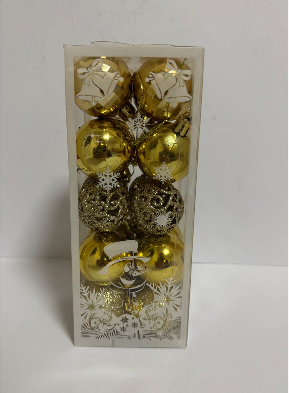 Yılbaşı Süsleri 20 Li Top Kutulu 4 cm Parlak Simli Karışık 4 Asorti Ağaç Süsleme Gold