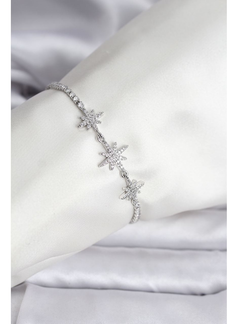 Kutup Yıldızı Model Zirkon Taşlı Gümüş Renk Su Yolu Kadın Bileklik
