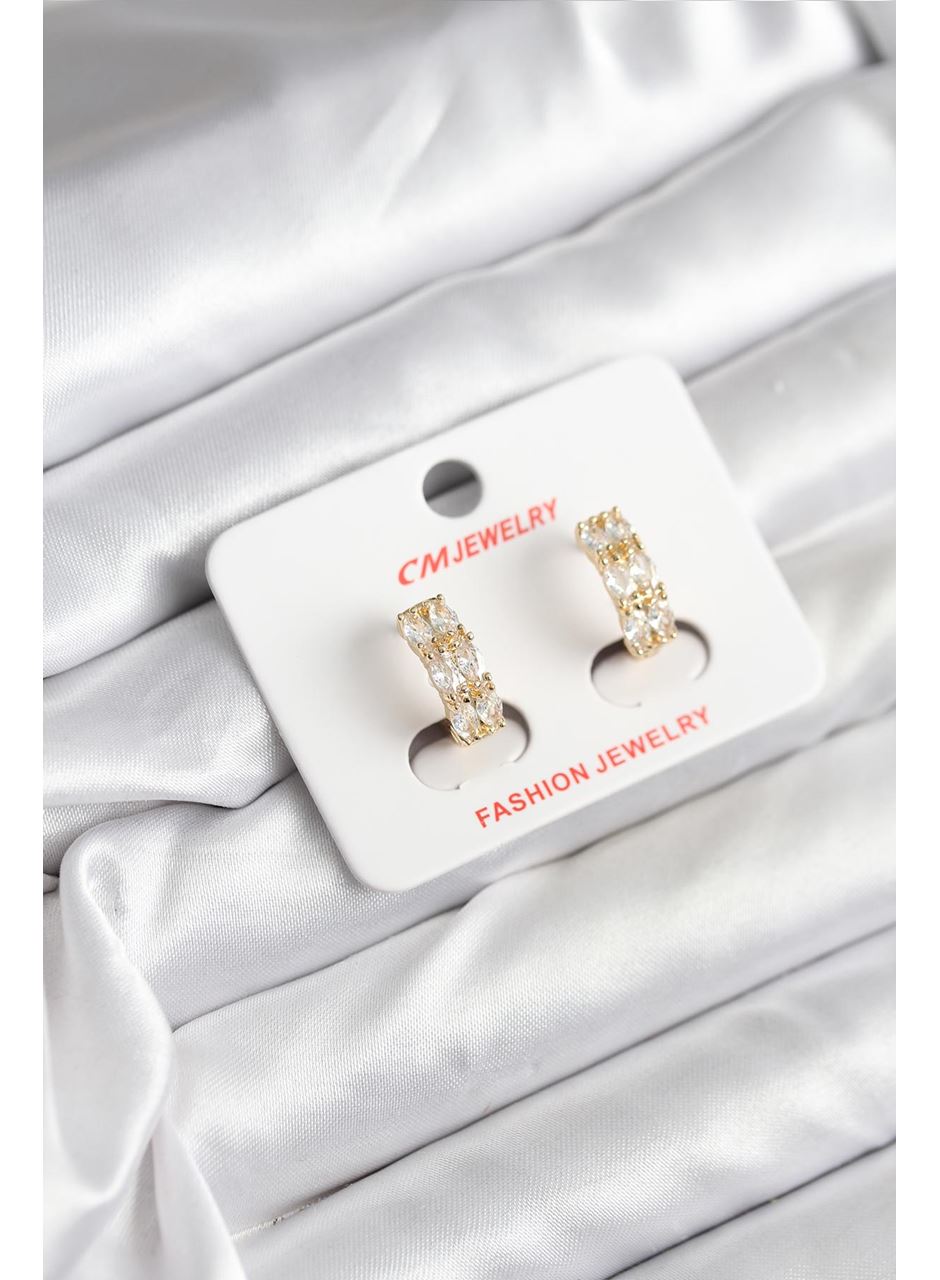 14K Gold Renk Kaplama Zirkon Taşlı CM Kadın Küpe