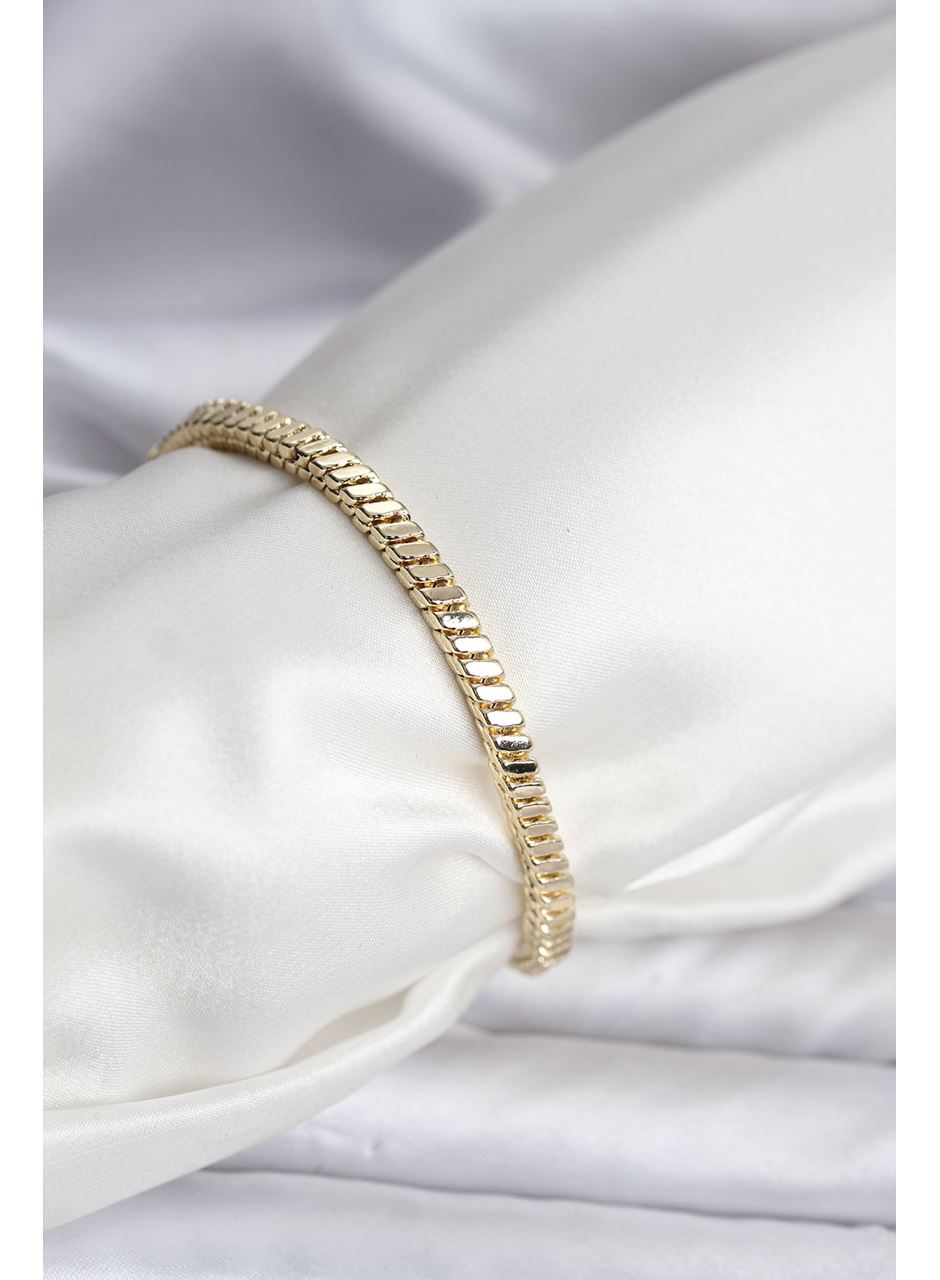 14K Gold Renk Kaplama Kare Zincir Model CM Kadın Bileklik