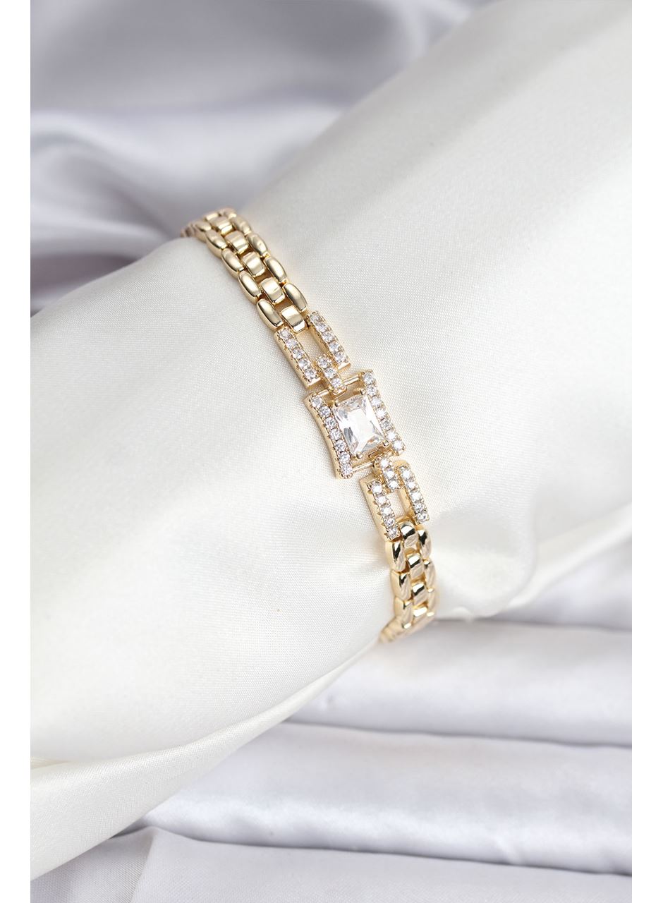 14K Gold Renk Kaplama Zirkon Kare Taşlı CM Kadın Bileklik