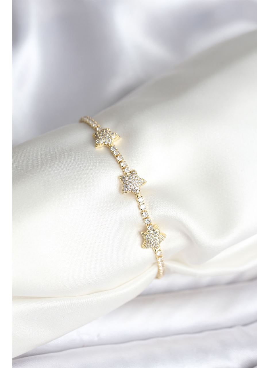 Yıldız Model Zirkon Taşlı Gold Renk Pirinç Su Yolu Kadın Bileklik