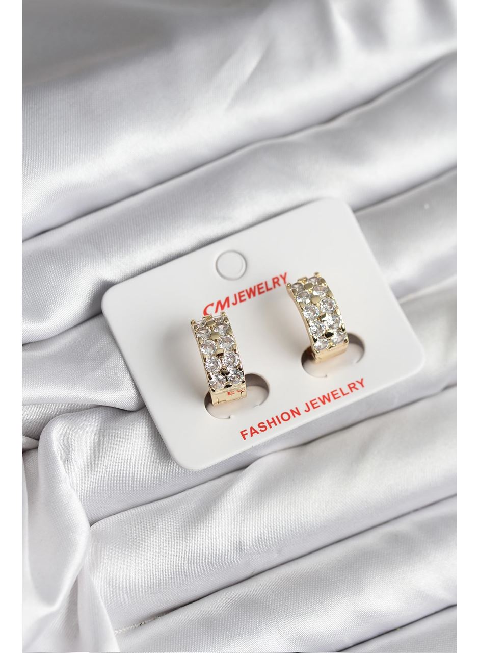 14K Gold Renk Kaplama Zirkon Taşlı CM Kadın Küpe