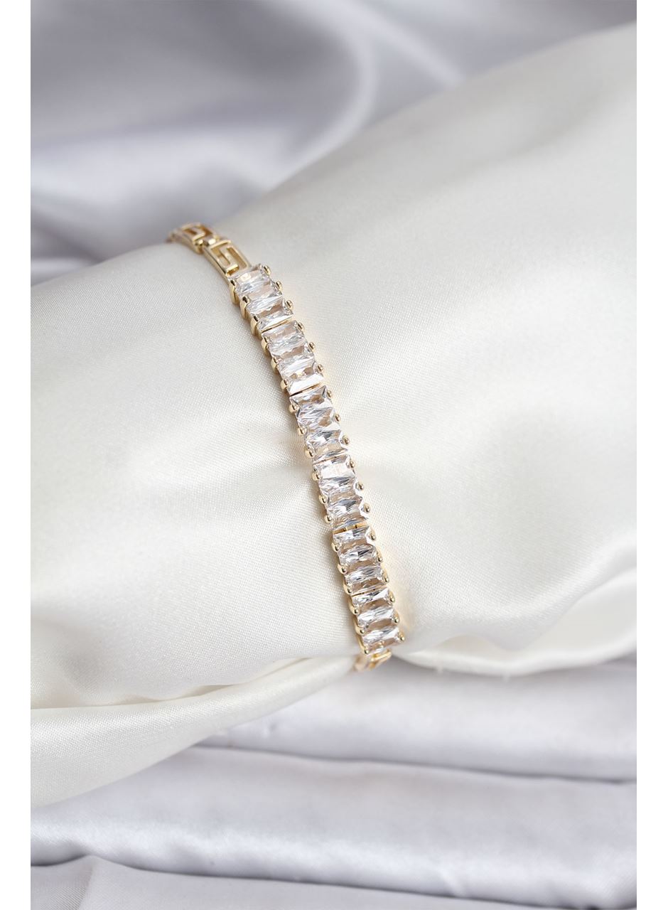 14K Gold Renk Kaplama Zirkon Taşlı Baget Model CM Kadın Bileklik