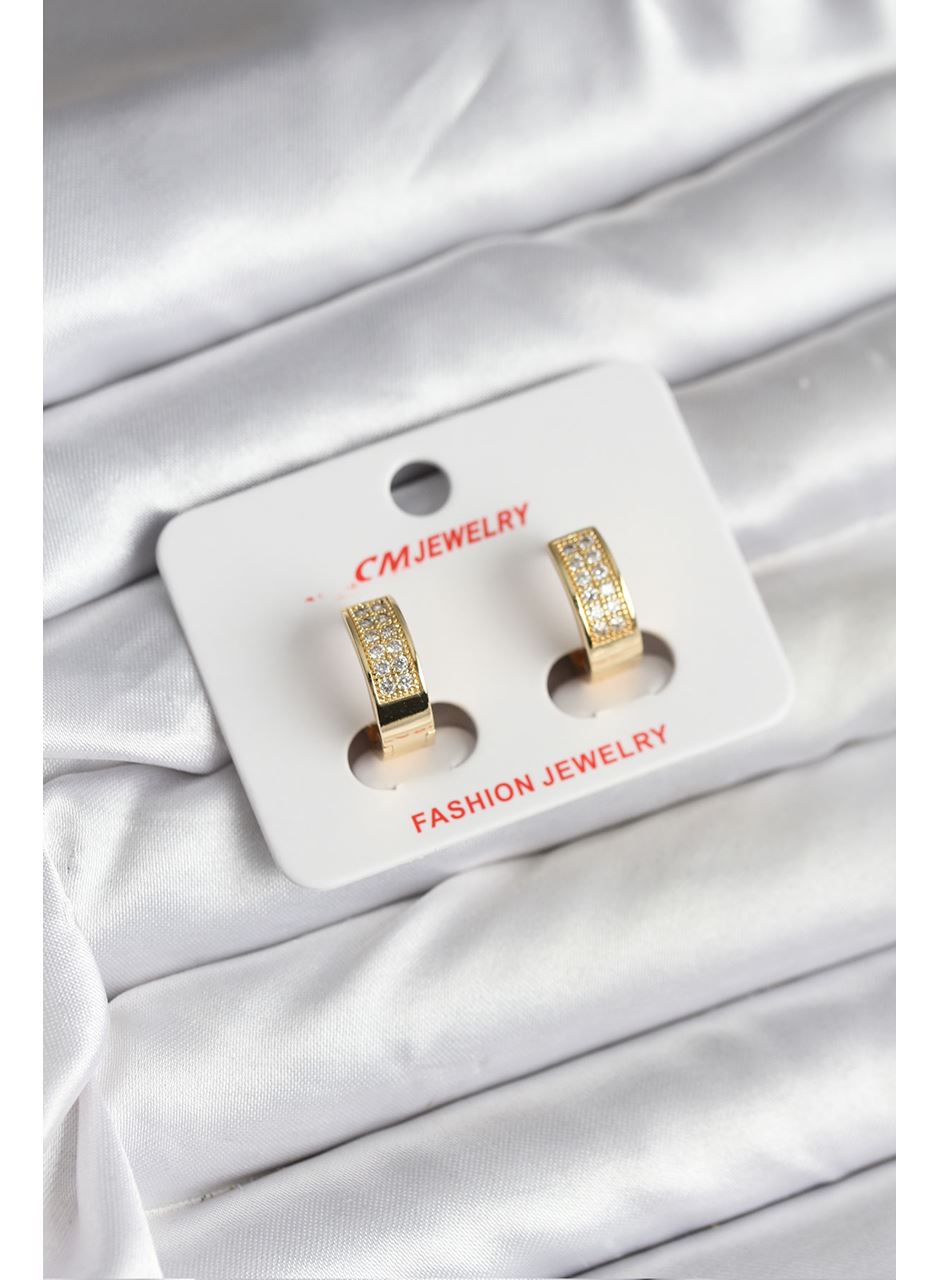 14K Gold Renk Kaplama Zirkon Taşlı Halka CM Kadın Küpe