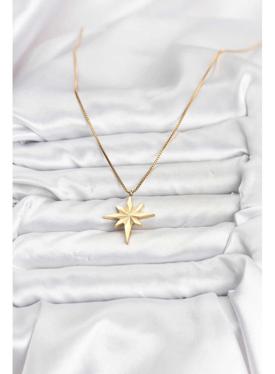 316L Çelik Zincir Gold Renk Kutup Yıldızı Model 60 cm Zincir Kadın Kolye