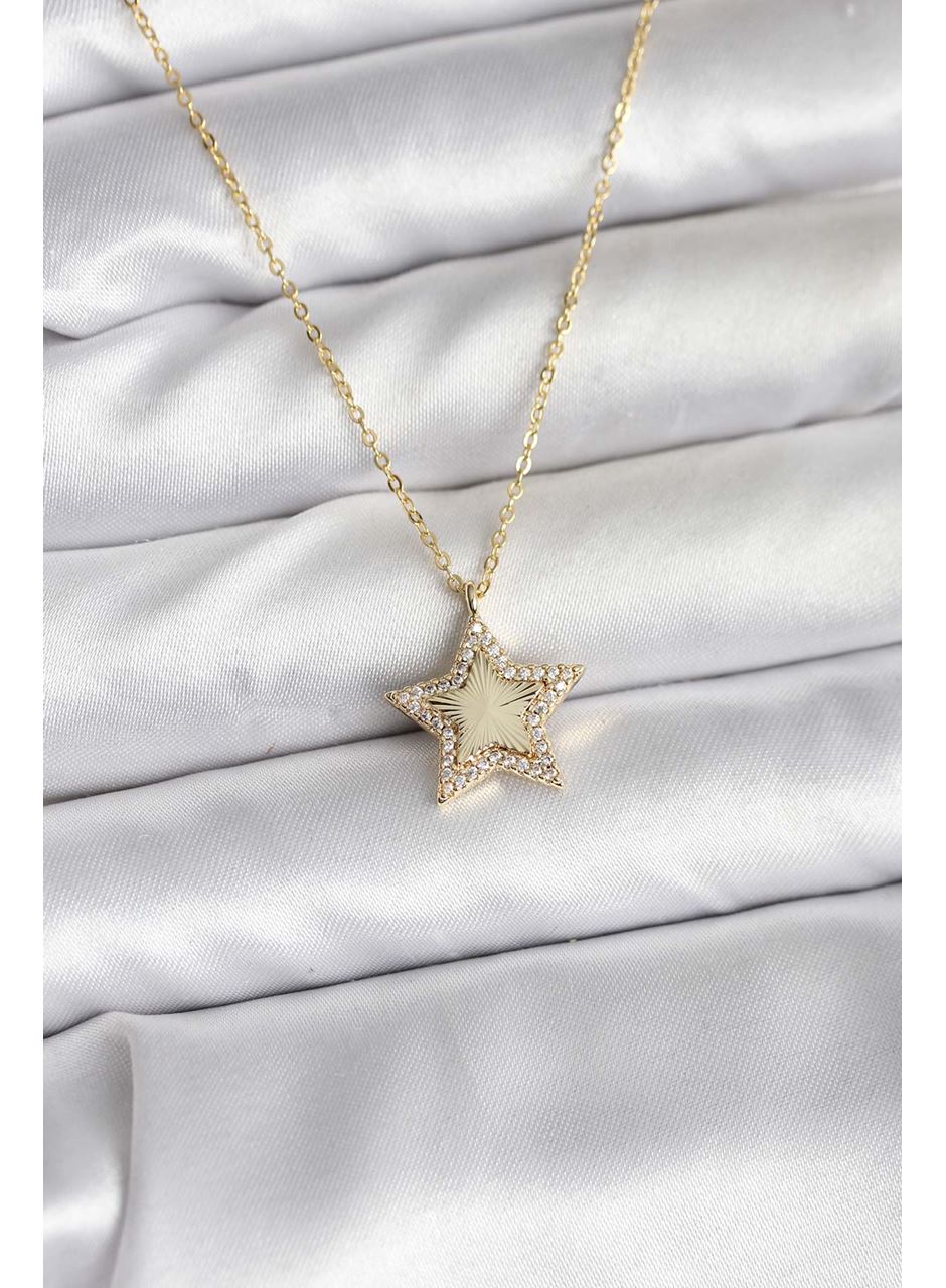 Pirinç Gold Renk Zincirli Yıldızlı Model Kadın Kolye